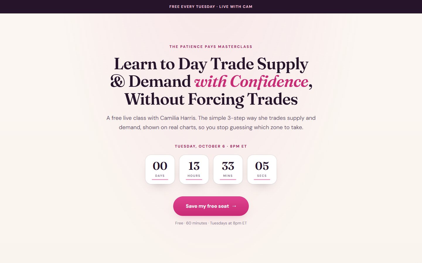 Her Trading Journal masterclass registration page